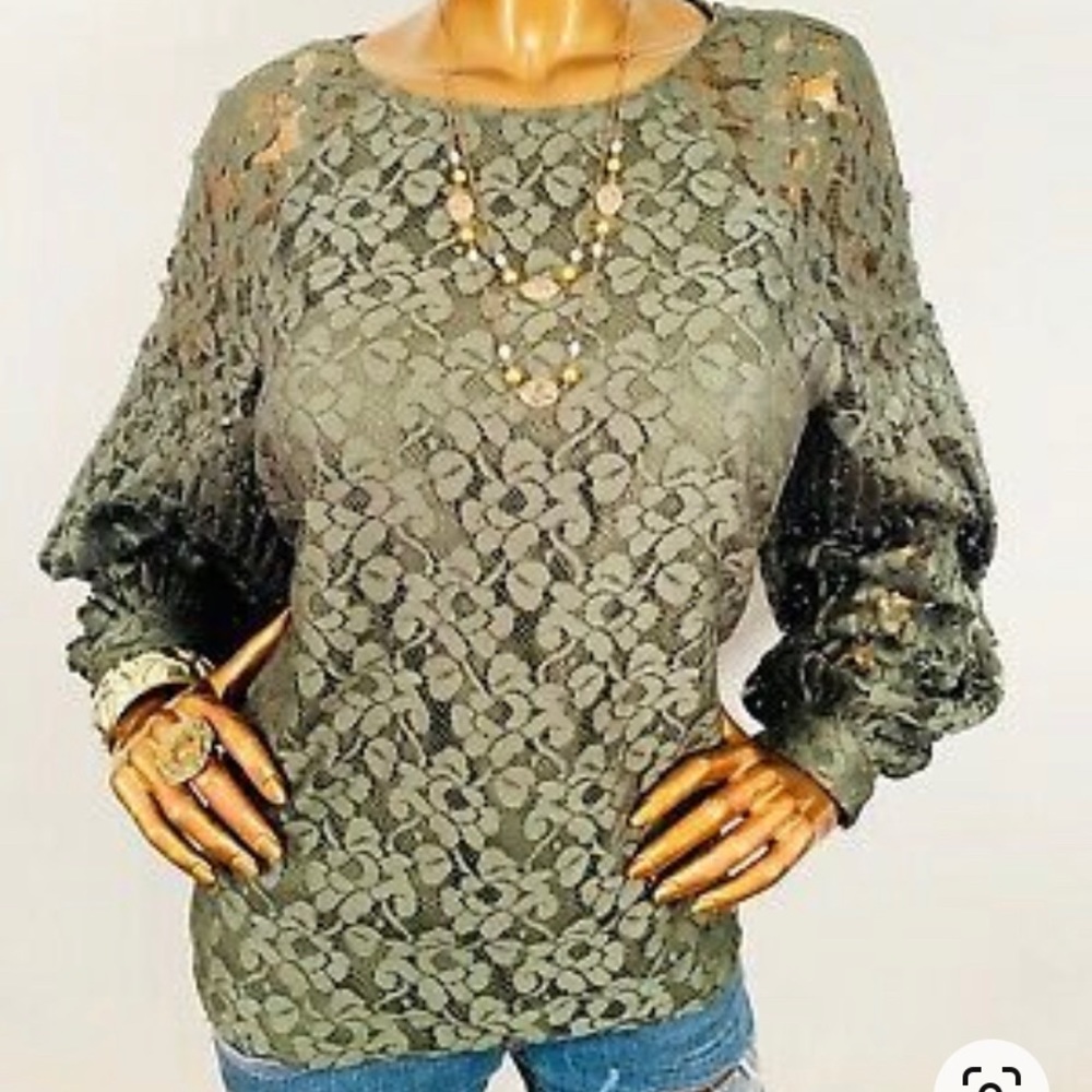 Olive green banana republic lace blouse